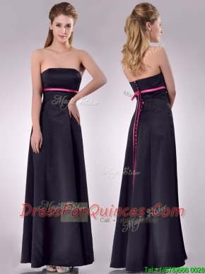 Classical Black Ankle Length Dama Dress with Hot Pink Belt