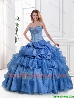 2015 Hot Sale Blue Sweet 16 Gowns with Appliques and Beading