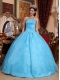 Aqua Blue Ball Gown Strapless Floor-length Organza Appliques Quinceanera Dress Aqua Blue Ball Gown Strapless Floor-length Organza Appliques Quinceanera Dress
