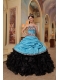 Blue and Black Ball Gown Sweetheart Floor-length Ruffles Taffeta and Organza Quinceanera Dress Blue and Black Ball Gown Sweetheart Floor-length Ruffles Taffeta and Organza Quinceanera Dress