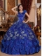 Blue Ball Gown V-neck Floor-length Satin Beading and Appliques Quinceanera Dress Blue Ball Gown V-neck Floor-length Satin Beading and Appliques Quinceanera Dress