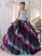 Multi-color Ball Gown Strapless Floor-length Organza Appliques With Beading Quinceanera Dress