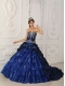 Navy Blue Ball Gown Sweetheart Chapel Train Taffeta and Organza Appliques Quinceanera Dress Navy Blue Ball Gown Sweetheart Chapel Train Taffeta and Organza Appliques Quinceanera Dress