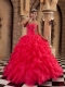 Wonderful Ball Gown Sweetheart Floor-length Ruffles Organza Coral Red Quinceanera Dress Wonderful Ball Gown Sweetheart Floor-length Ruffles Organza Coral Red Quinceanera Dress