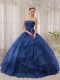 Fashinable Organza Strapless Beading Ball Gown Dress in Navy Blue Fashinable Organza Strapless Beading Ball Gown Dress in Navy Blue