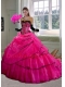 2015 New Fashion Sweetheart Hot Pink Quinceanera Dress with Appliques