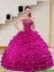 2015 Pretty Fuchsia Quince Dress with Beading and Ruffled Layers 2015 Pretty Fuchsia Quince Dress with Beading and Ruffled Layers