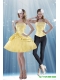 Detachable 2015 Strapless Beading and Pick Ups Dama Dress in Yellow