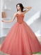 Inexpensive 2015 Tulle Beading Sweetheart Sweet 16 Dresses in Watermelon