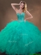 New Arrivals Beaded and Ruffles 15th Birthday Gowns in Turquoise