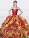 Romantic Applique and Ruffled Organza 15th Birthday Dress in Red and Yellow