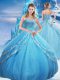 Baby Blue Lace Up Ball Gown Prom Dress Beading and Appliques and Sequins Sleeveless Floor Length