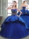Blue Taffeta Lace Up Ball Gown Prom Dress Sleeveless Court Train Beading and Appliques and Embroidery