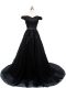 Stylish Off The Shoulder Sleeveless Brush Train Lace Up Evening Dress Black Tulle Stylish Off The Shoulder Sleeveless Brush Train Lace Up Evening Dress Black Tulle