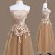 Shining Tea Length Empire Sleeveless Brown Quinceanera Court of Honor Dress Lace Up