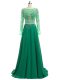 Dynamic Green Evening Dress Prom and Party and Military Ball with Beading Bateau Long Sleeves Brush Train Backless Dynamic Green Evening Dress Prom and Party and Military Ball with Beading Bateau Long Sleeves Brush Train Backless