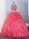 Hot Pink Sleeveless Organza Lace Up 15 Quinceanera Dress for Military Ball and Sweet 16 and Quinceanera Hot Pink Sleeveless Organza Lace Up 15 Quinceanera Dress for Military Ball and Sweet 16 and Quinceanera