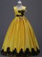 Amazing Yellow A-line Appliques and Bowknot Little Girls Pageant Dress Wholesale Zipper Taffeta Sleeveless Floor Length