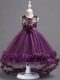 Low Price Dark Purple Tulle Zipper Scoop Sleeveless High Low Little Girl Pageant Gowns Appliques and Hand Made Flower