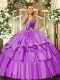 Dynamic Straps Sleeveless 15th Birthday Dress Floor Length Beading and Ruffled Layers Lilac Organza and Taffeta Dynamic Straps Sleeveless 15th Birthday Dress Floor Length Beading and Ruffled Layers Lilac Organza and Taffeta