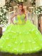Sleeveless Floor Length Beading and Ruffled Layers Lace Up 15 Quinceanera Dress with Yellow Green Sleeveless Floor Length Beading and Ruffled Layers Lace Up 15 Quinceanera Dress with Yellow Green