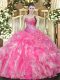 Nice Sleeveless Floor Length Beading and Ruffles Lace Up Sweet 16 Quinceanera Dress with Hot Pink Nice Sleeveless Floor Length Beading and Ruffles Lace Up Sweet 16 Quinceanera Dress with Hot Pink