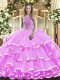 Suitable Sleeveless Floor Length Beading and Ruffled Layers Lace Up Ball Gown Prom Dress with Lilac Suitable Sleeveless Floor Length Beading and Ruffled Layers Lace Up Ball Gown Prom Dress with Lilac