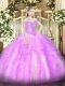 Lilac Ball Gowns Beading and Ruffles Vestidos de Quinceanera Lace Up Tulle Sleeveless Floor Length Lilac Ball Gowns Beading and Ruffles Vestidos de Quinceanera Lace Up Tulle Sleeveless Floor Length