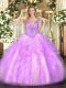 Floor Length Lilac Quinceanera Dresses Organza Sleeveless Beading and Ruffles Floor Length Lilac Quinceanera Dresses Organza Sleeveless Beading and Ruffles