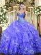 Blue Sweetheart Neckline Beading and Ruffled Layers Ball Gown Prom Dress Sleeveless Lace Up Blue Sweetheart Neckline Beading and Ruffled Layers Ball Gown Prom Dress Sleeveless Lace Up