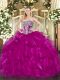 Strapless Sleeveless Lace Up Quinceanera Gown Fuchsia Organza Strapless Sleeveless Lace Up Quinceanera Gown Fuchsia Organza