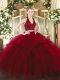 Halter Top Sleeveless Vestidos de Quinceanera Floor Length Ruffles Wine Red Organza Halter Top Sleeveless Vestidos de Quinceanera Floor Length Ruffles Wine Red Organza