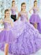 Sleeveless Organza Brush Train Lace Up Vestidos de Quinceanera in Lavender with Beading and Ruffled Layers Sleeveless Organza Brush Train Lace Up Vestidos de Quinceanera in Lavender with Beading and Ruffled Layers