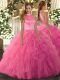 Vintage Sleeveless Floor Length Beading and Ruffles Backless Quinceanera Gowns with Hot Pink Vintage Sleeveless Floor Length Beading and Ruffles Backless Quinceanera Gowns with Hot Pink