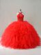 Flirting Red Halter Top Lace Up Beading and Ruffles Sweet 16 Dress Sleeveless Flirting Red Halter Top Lace Up Beading and Ruffles Sweet 16 Dress Sleeveless