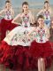 Classical Organza Halter Top Sleeveless Lace Up Embroidery and Ruffles Vestidos de Quinceanera in White And Red Classical Organza Halter Top Sleeveless Lace Up Embroidery and Ruffles Vestidos de Quinceanera in White And Red