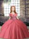 Super Floor Length Lace Up Child Pageant Dress Watermelon Red for Party and Sweet 16 and Wedding Party with Beading Super Floor Length Lace Up Child Pageant Dress Watermelon Red for Party and Sweet 16 and Wedding Party with Beading