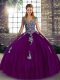 Low Price Purple Lace Up Straps Beading and Appliques Quinceanera Gowns Tulle Sleeveless