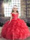 Straps Sleeveless Lace Up Kids Formal Wear Red Organza