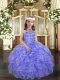Popular Lavender Ball Gowns Beading and Ruffles Little Girls Pageant Dress Lace Up Organza Sleeveless Floor Length