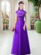 Shining Appliques Eggplant Purple Lace Up Cap Sleeves Floor Length Shining Appliques Eggplant Purple Lace Up Cap Sleeves Floor Length