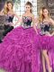 Sweep Train Ball Gowns Quinceanera Dress Fuchsia Sweetheart Organza Sleeveless Lace Up