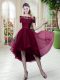 Colorful Burgundy Short Sleeves Tulle Lace Up Prom Dress for Prom and Party Colorful Burgundy Short Sleeves Tulle Lace Up Prom Dress for Prom and Party
