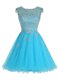 Scoop Sleeveless Mini Length Beading and Appliques Zipper with Baby Blue Scoop Sleeveless Mini Length Beading and Appliques Zipper with Baby Blue