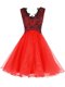 Modern A-line Evening Dress Coral Red V-neck Organza Sleeveless Mini Length Zipper Modern A-line Evening Dress Coral Red V-neck Organza Sleeveless Mini Length Zipper