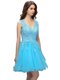 Baby Blue A-line Organza V-neck Sleeveless Beading and Appliques Knee Length Backless Homecoming Dress Baby Blue A-line Organza V-neck Sleeveless Beading and Appliques Knee Length Backless Homecoming Dress