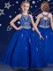 Elegant Scoop Royal Blue Organza Zipper Child Pageant Dress Sleeveless Floor Length Beading