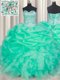 Clearance Apple Green Sleeveless Floor Length Beading and Ruffles and Pick Ups Lace Up 15 Quinceanera Dress