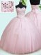 Best Baby Pink Tulle Lace Up Sweetheart Sleeveless Floor Length Quinceanera Gowns Beading
