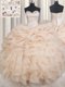 Dramatic Champagne Quinceanera Gowns Military Ball and Sweet 16 and Quinceanera and For with Beading and Ruffles and Pick Ups Sweetheart Sleeveless Lace Up